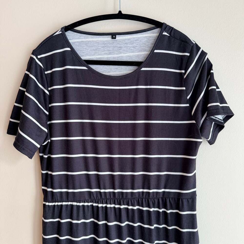 Women's Summer Casual Short Sleeve T Shirt Dress with Pockets Striped Size Mediu - Picture 3 of 9